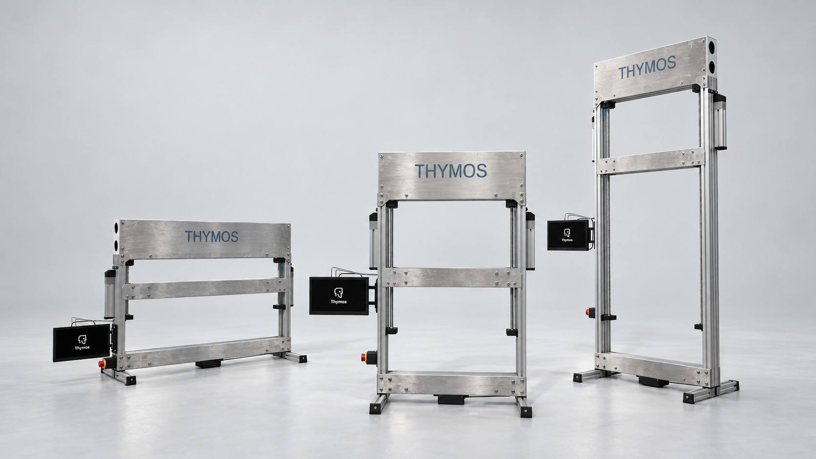 Three THYMOS frame sizes, from a compact low frame to a tall vertical frame